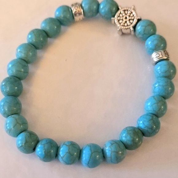 Chic Natural Stone Turquoise Bracelet with Silver Nautical Detailing NWOT - Picture 4 of 4